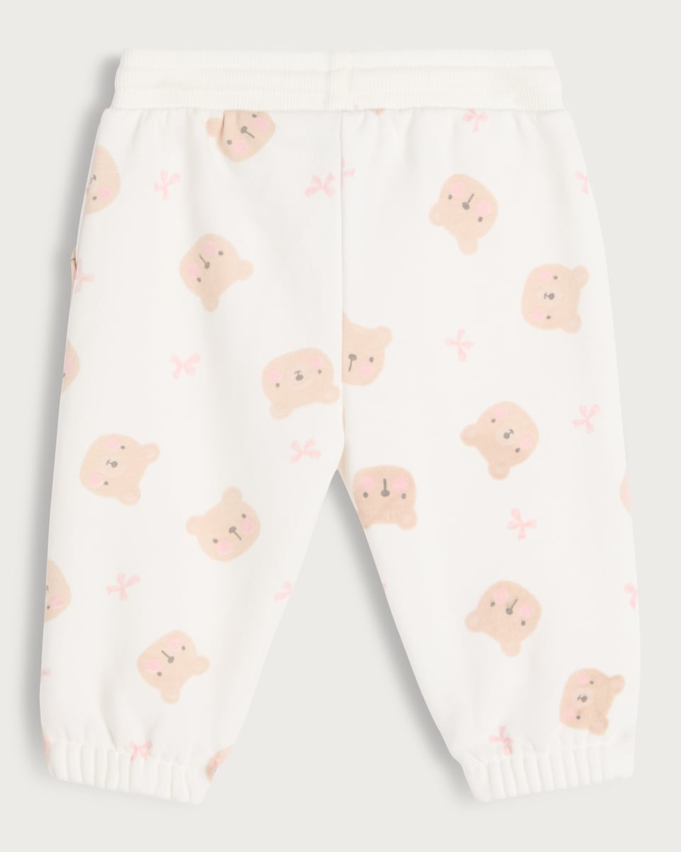 image 1 of F&F Baby 2-Pack Cotton Rich Bear Print Joggers in Pink