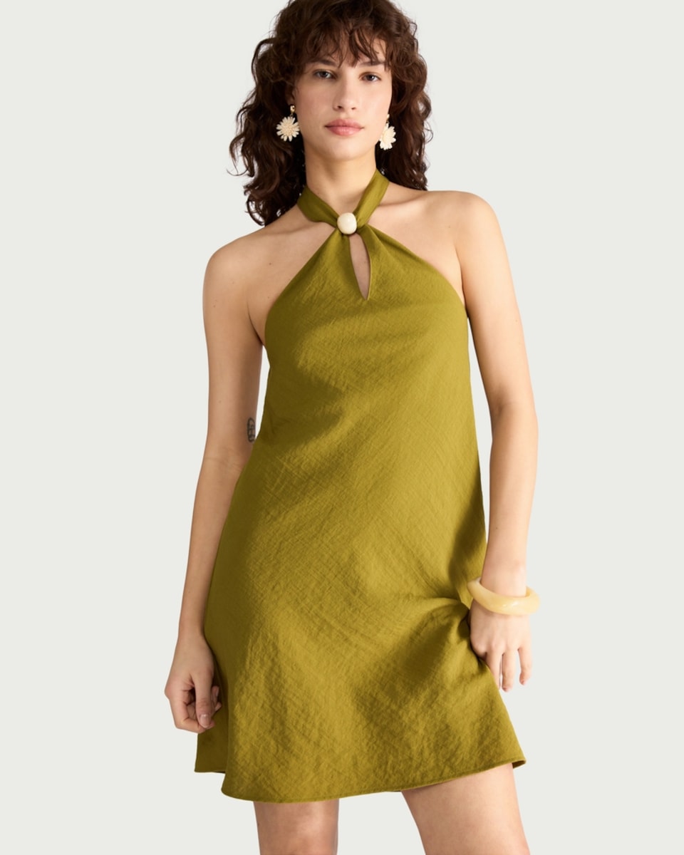 image 1 of The F&F Edit Beaded Halter Neck Mini Dress in Olive