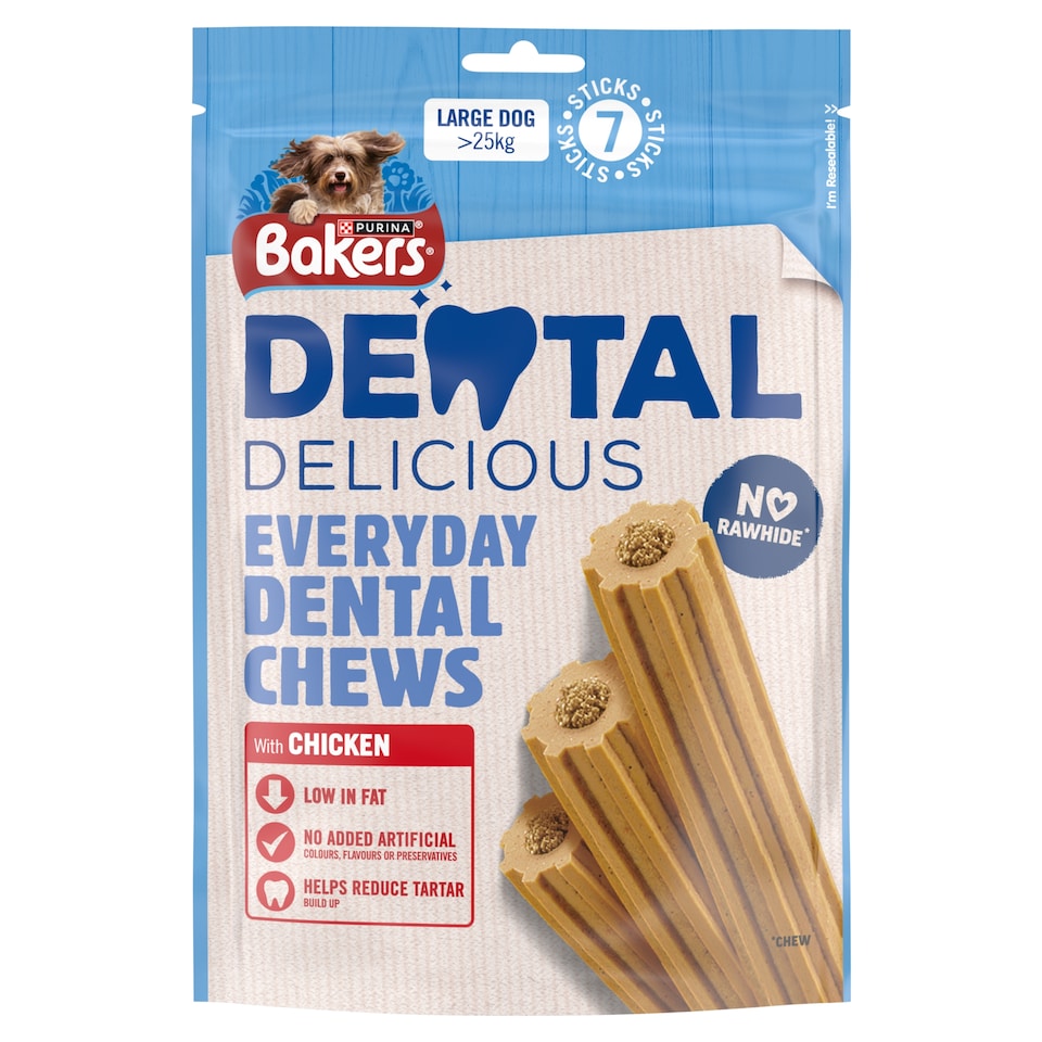image 1 of BAKERS Dental Delicious Large Chicken Dog Chews 270g