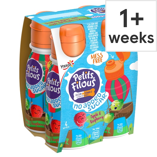 image 1 of Petits Filous No Added Sugar Raspberry & Apple Yogurt Drink 4X100g
