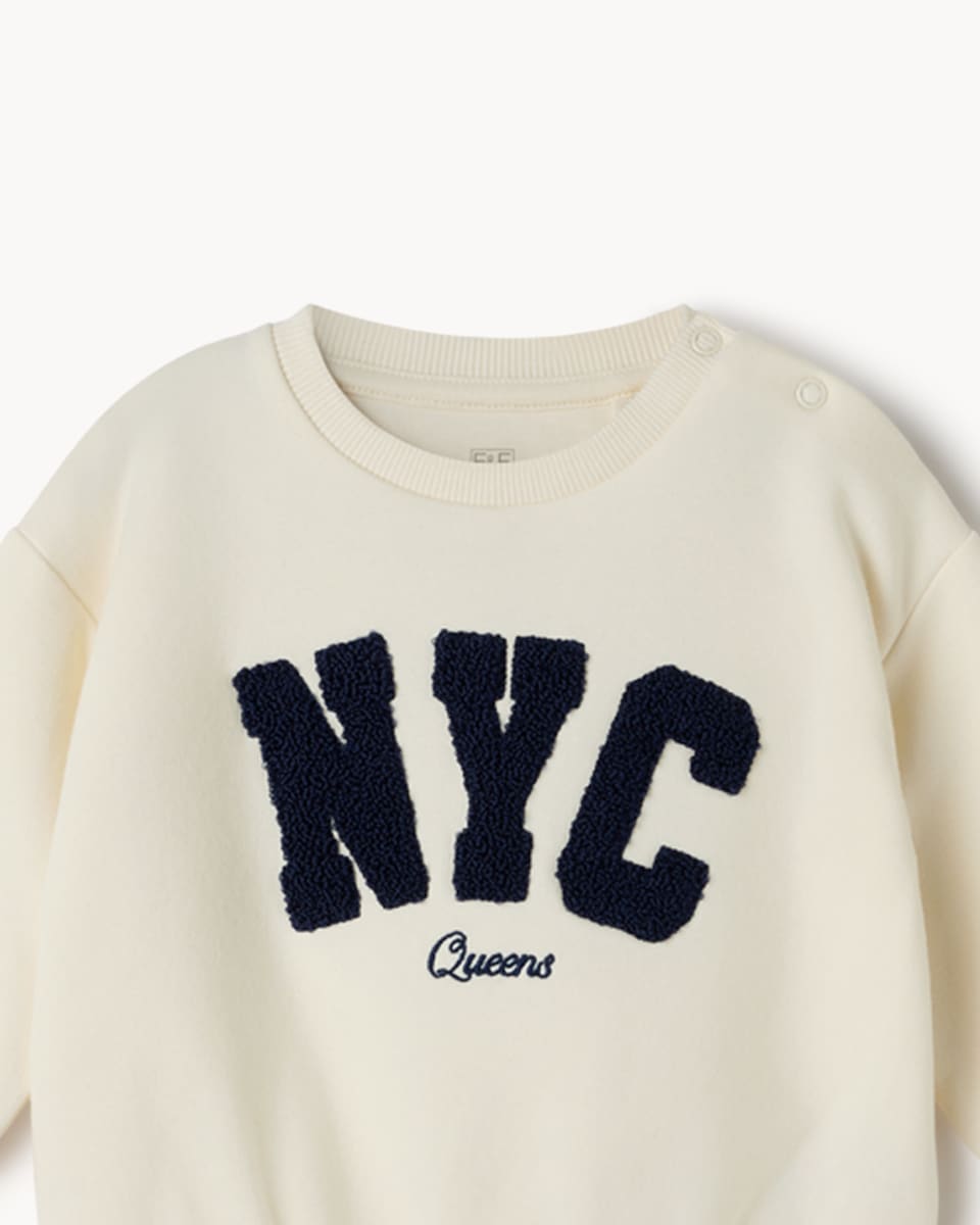 image 1 of F&F Baby Cotton Rich Sweatshirt and Striped Trousers Set in Cream