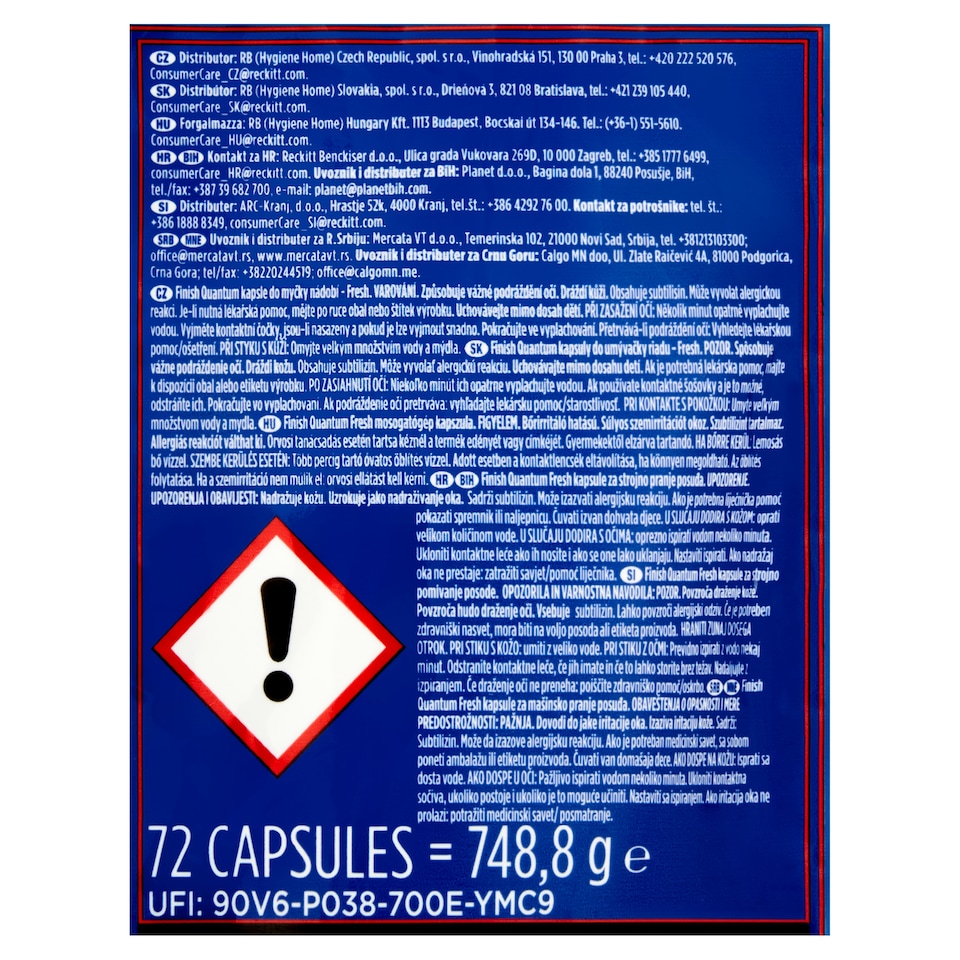 image 1 of Finish Powerball Quantum All in 1 Fresh Dishwasher Capsules 72 pcs 748.8g