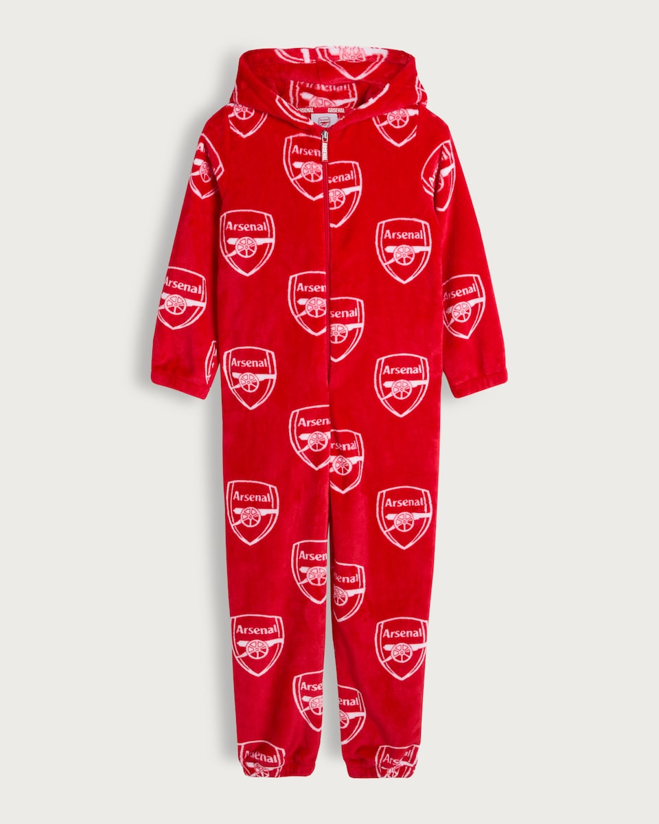 image 1 of Arsenal Fleece Hooded Onesie in Red