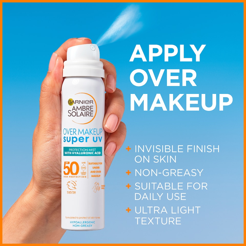 image 1 of Garnier Ambre Solaire Sensitive Hydrating Face Sun Cream Mist Spf 50 75Ml
