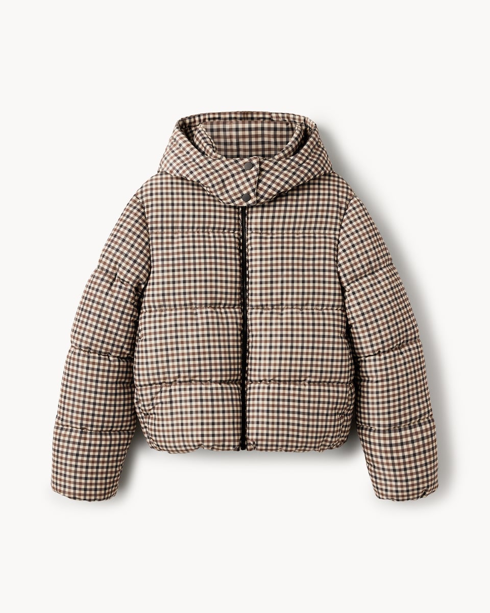 image 1 of F&F Check Padded Zip Up Coat in Multi Brown