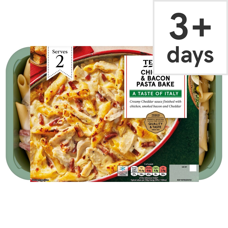 Tesco Chicken & Bacon Pasta Bake 750G Tesco Groceries