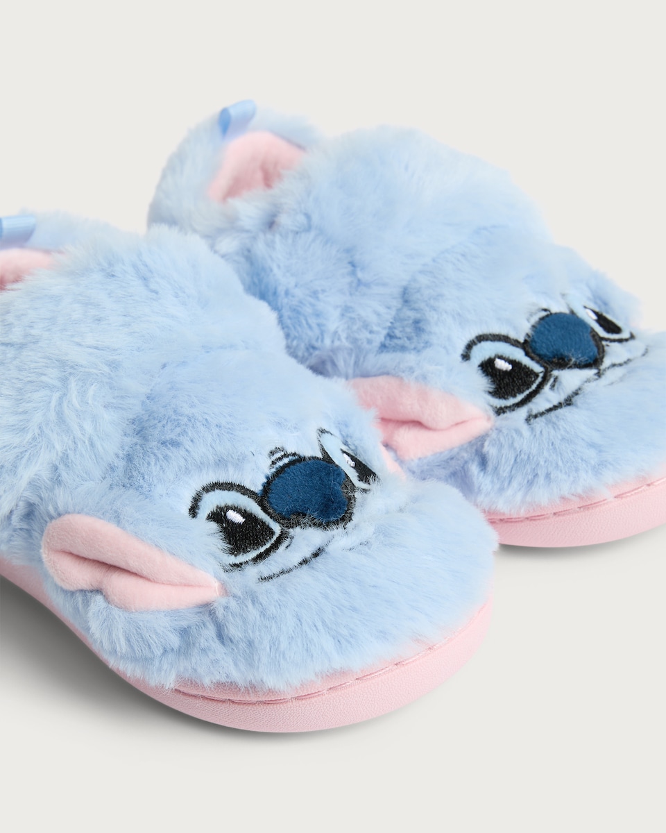 image 1 of Disney Lilo & Stitch Embroidered Fluffy Slippers in Pink