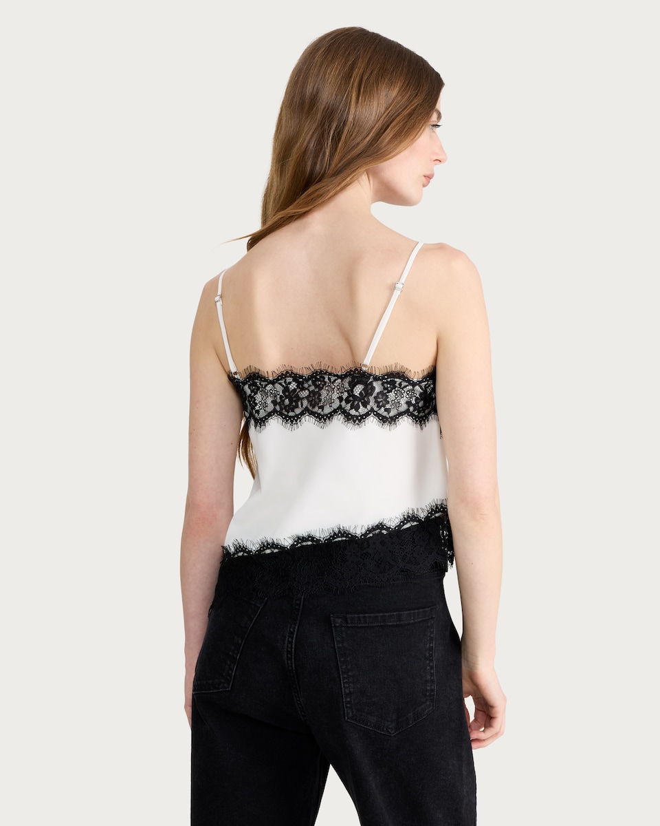 image 1 of F&F Satin Lace Trim Asymmetric Hem Co-ord Cami Top in Cream