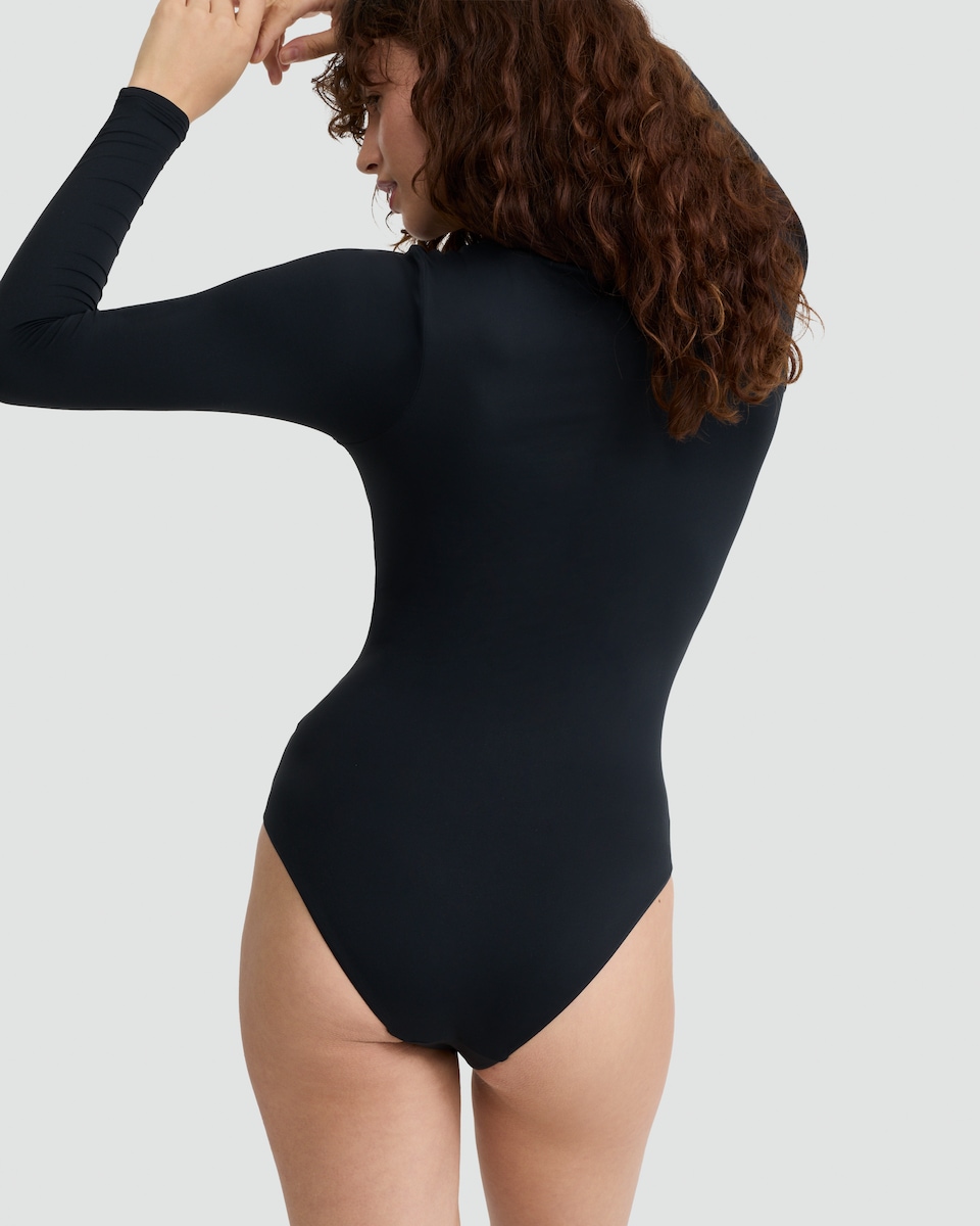 image 1 of F&F Contour Long Sleeved Bodysuit in Black