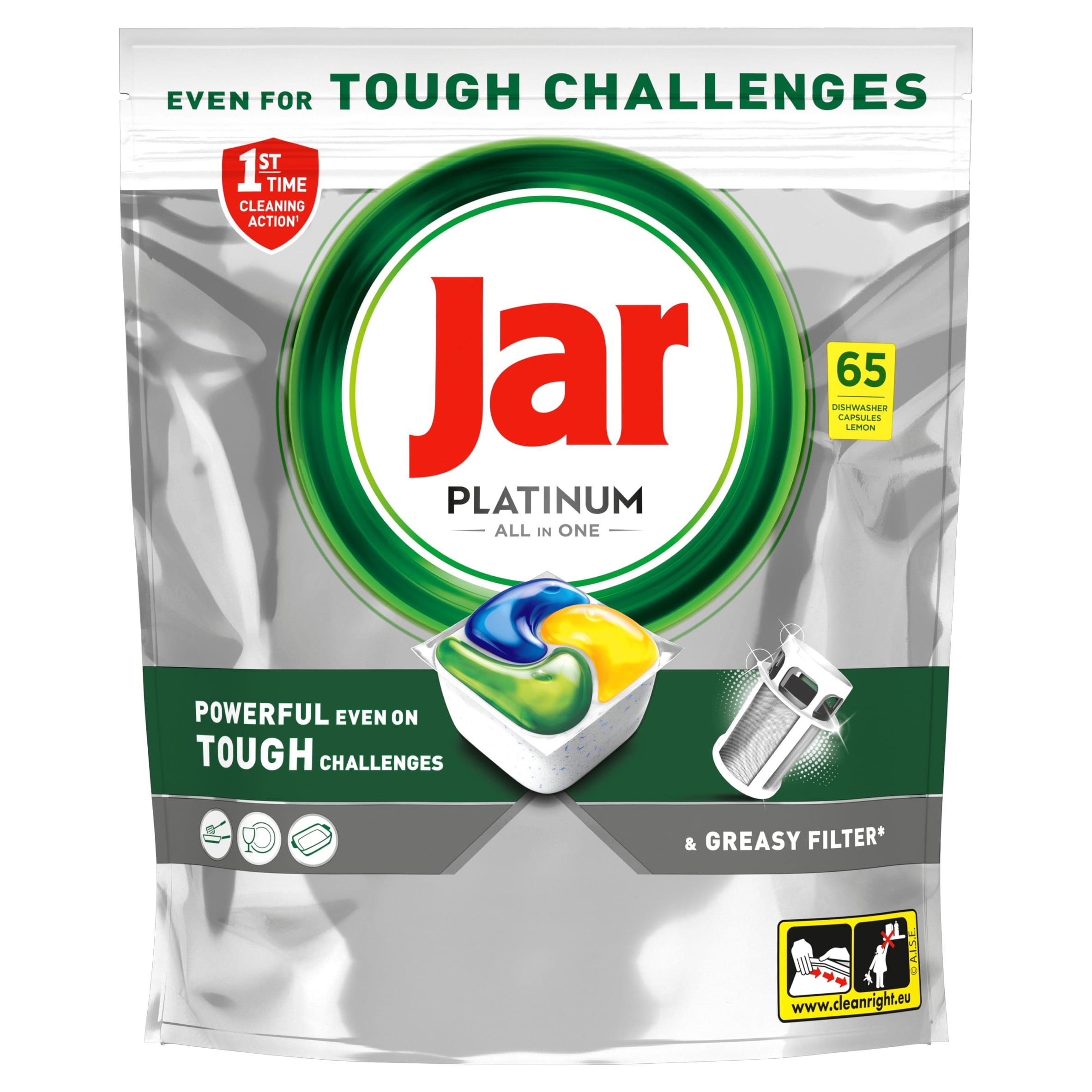 Hungary product data sample: Jar Platinum Lemon All In One Mosogatókapszula, 65 db