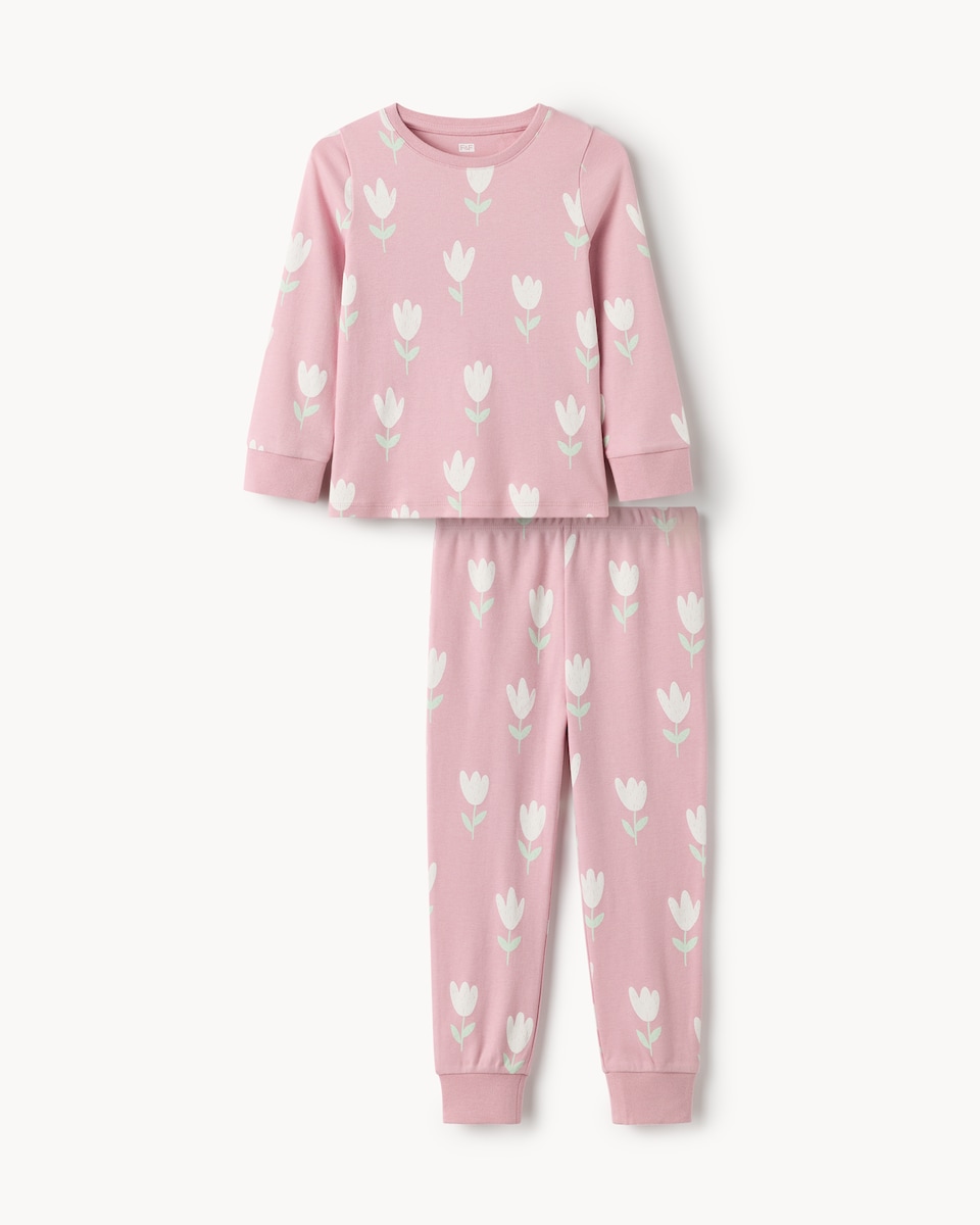 image 1 of F&F Girls Pure Cotton Floral Pyjama Set in Pink