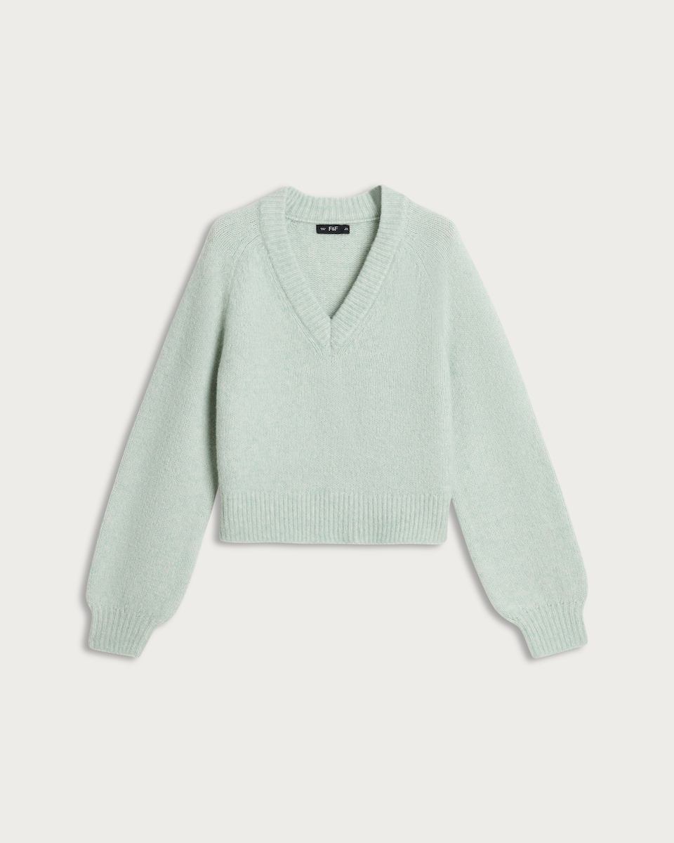 image 1 of F&F Knitted V Neck Jumper in Green