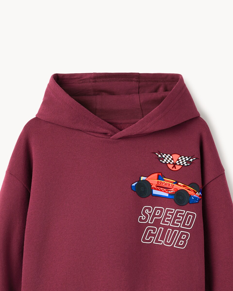 image 1 of Hot Wheels Cotton Rich Racing Hoodie and Joggers Set in Burgundy
