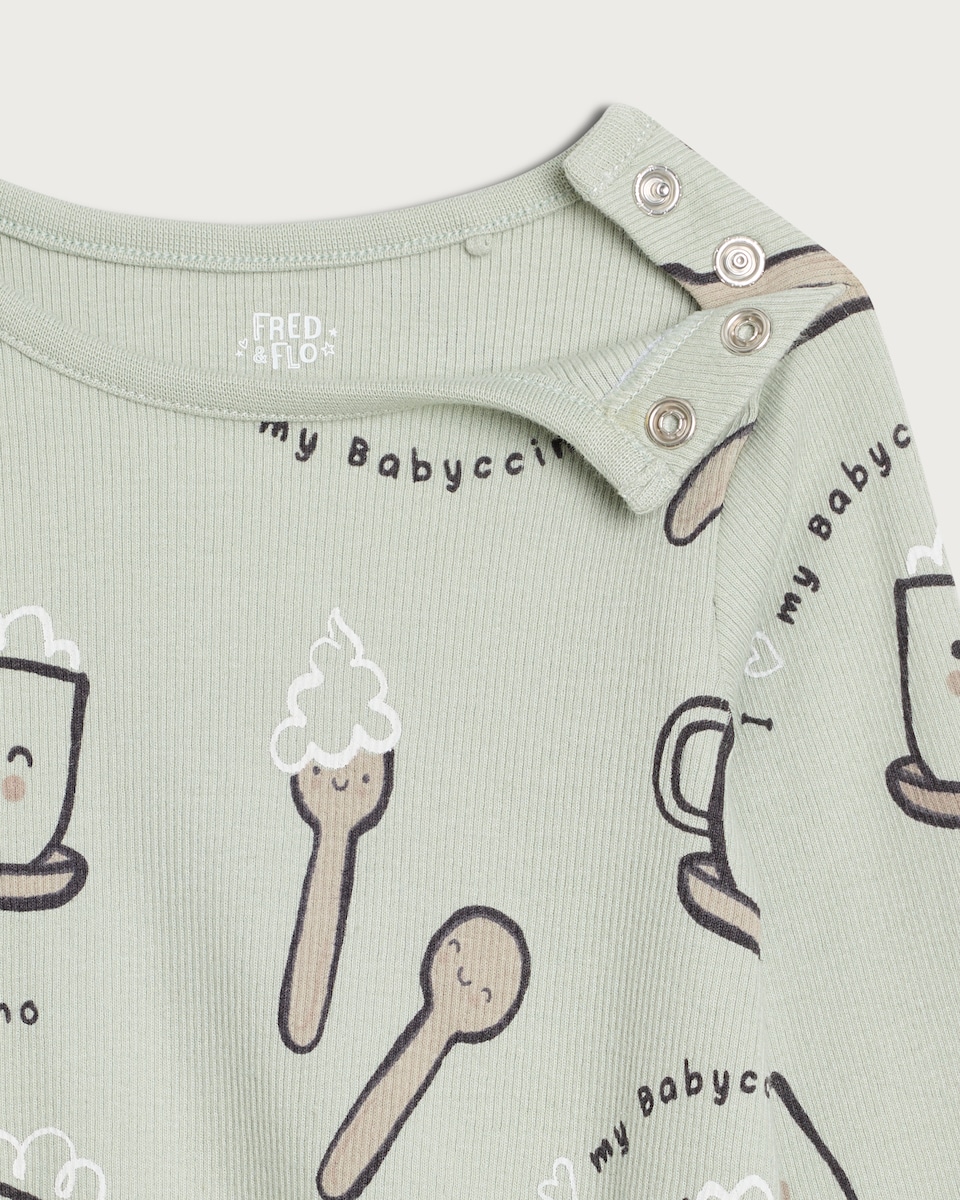 image 1 of F&F Baby 3-Piece Cotton Rich Babyccino Bodysuit, Legging and Bib Set in Green