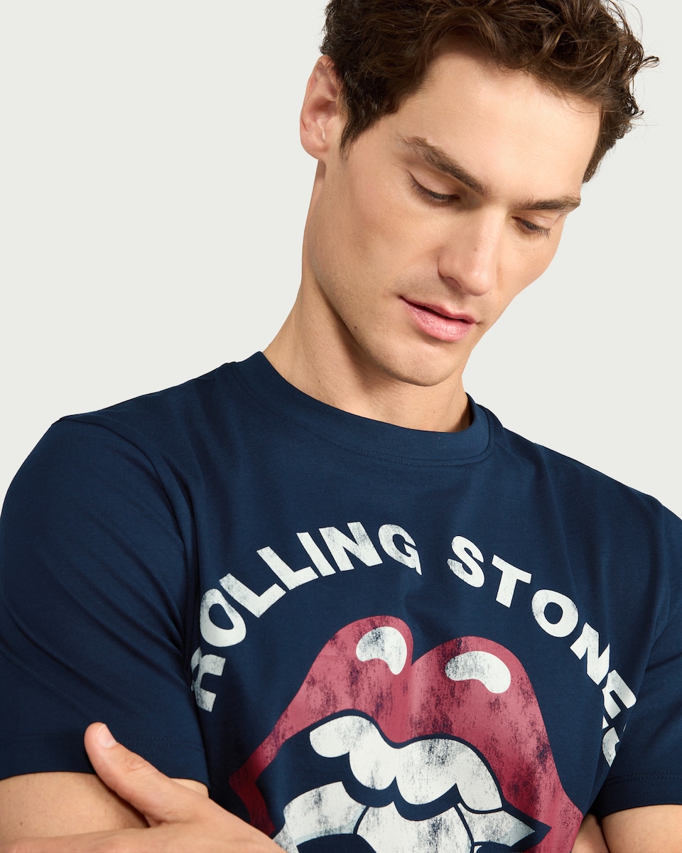 image 1 of Rolling Stones Pure Cotton Tongue Logo T-Shirt in Navy
