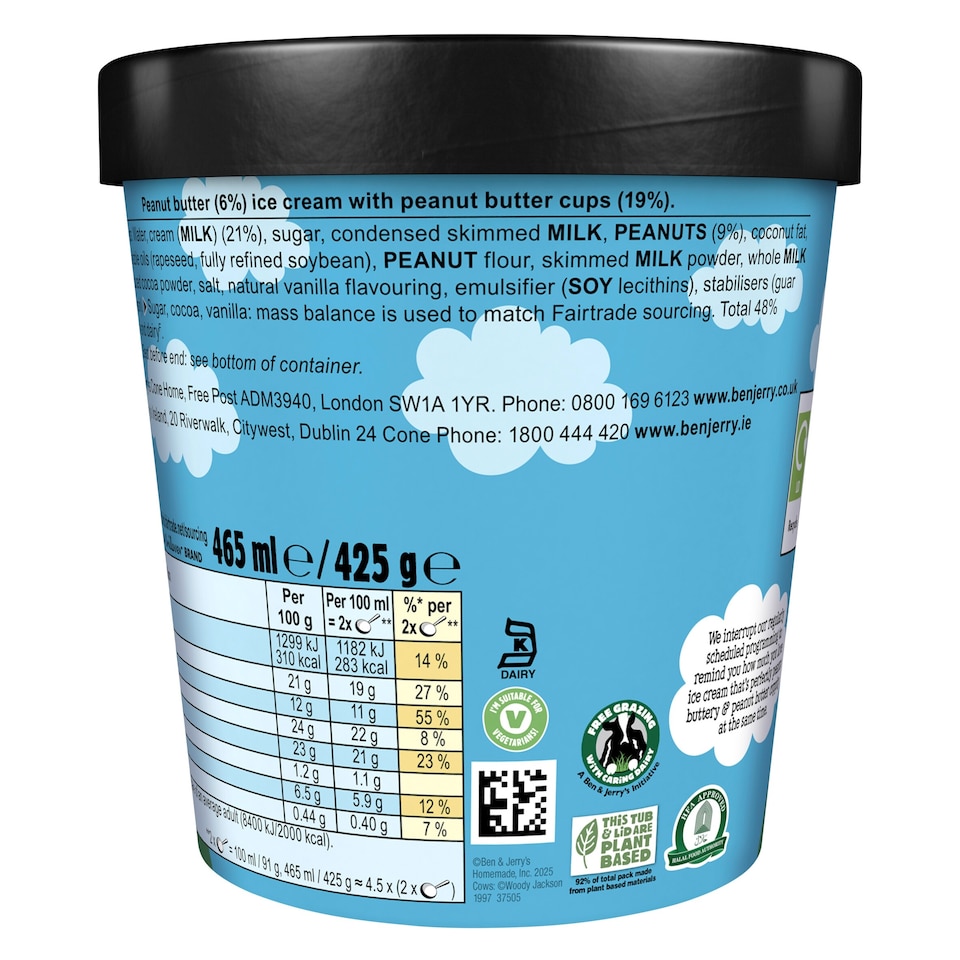 image 1 of Ben & Jerry's Peanut Butter Cup Ice Cream Tub 465ml
