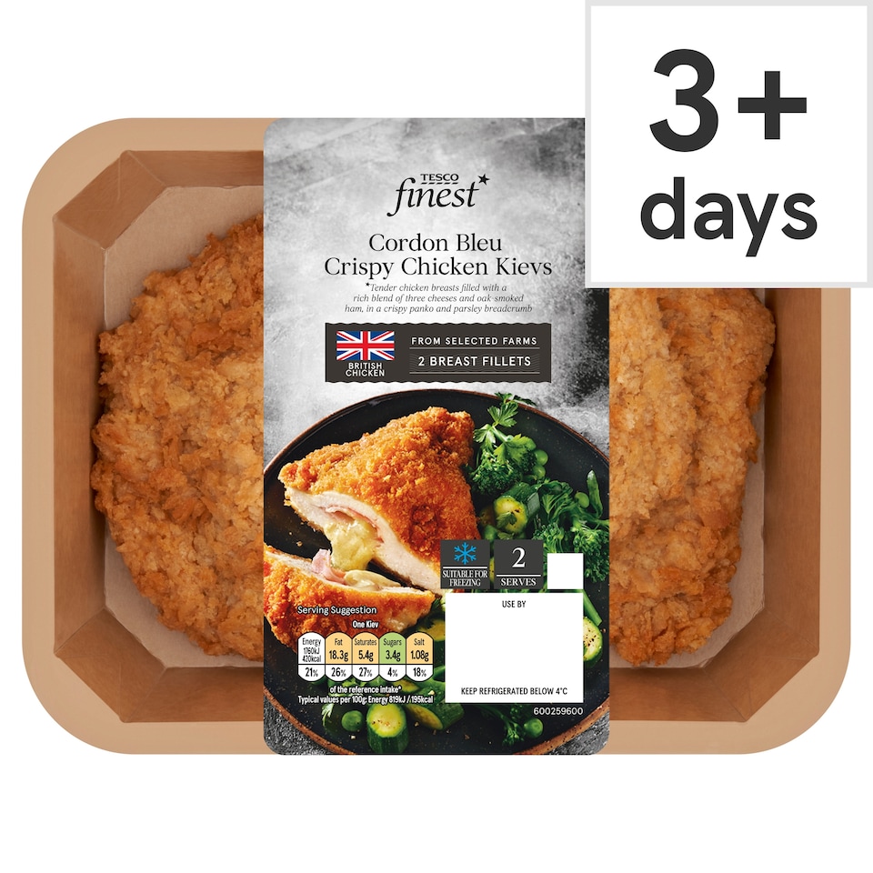  Tesco Finest Cordon Bleu Crispy Chicken Kievs 430g