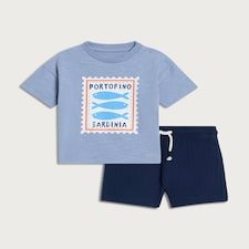 F&F Baby 2-Piece Pure Cotton Portofino T-Shirt and Shorts Set in Blue