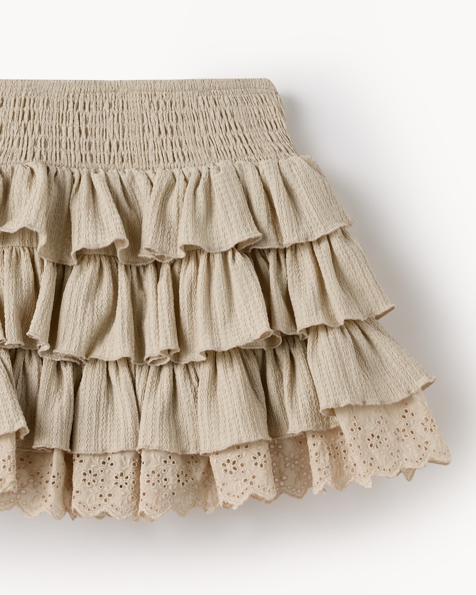 image 1 of F&F Girls 2-Piece Crinkle Textured Top and Tiered Skirt Set in Neutral