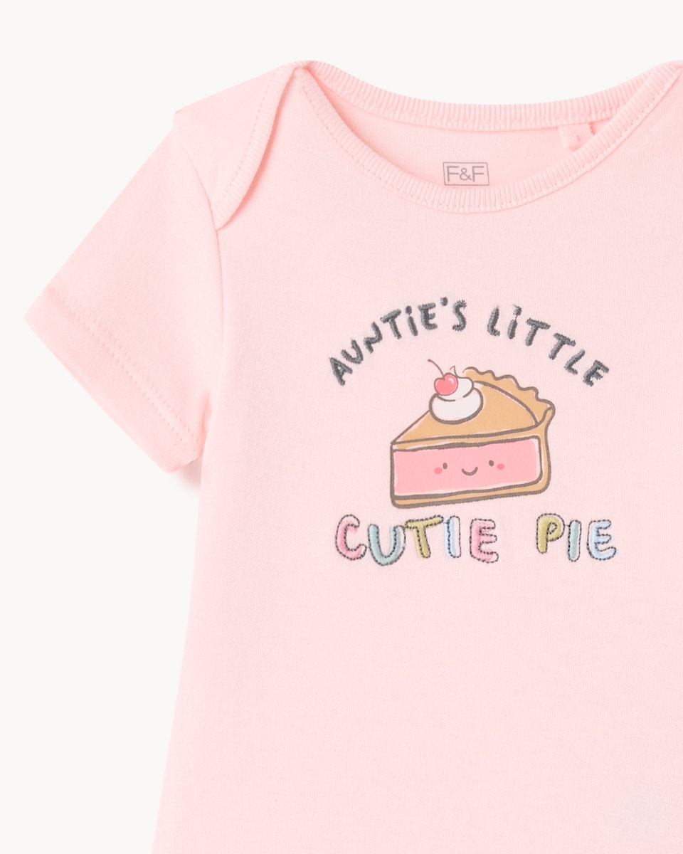image 1 of F&F Baby Pure Cotton Auntie's Little Cutie Pie Bodysuit in Pink