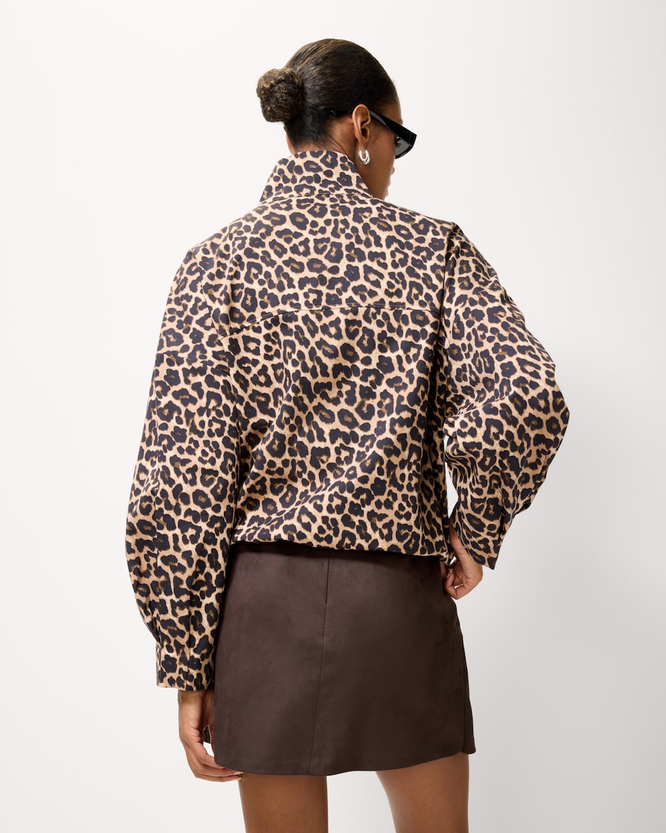 image 1 of F&F Leopard Print Funnel Neck Track Jacket in Multi Brown
