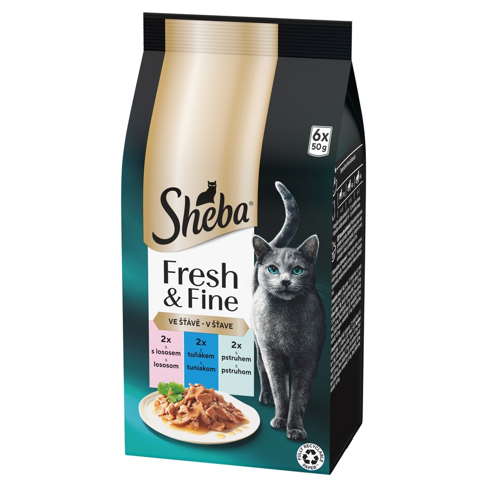 Sheba Fresh & Fine Kompletní mokré krmivo pro dospělé kočky ve šťávě 6 x 50g (300g)