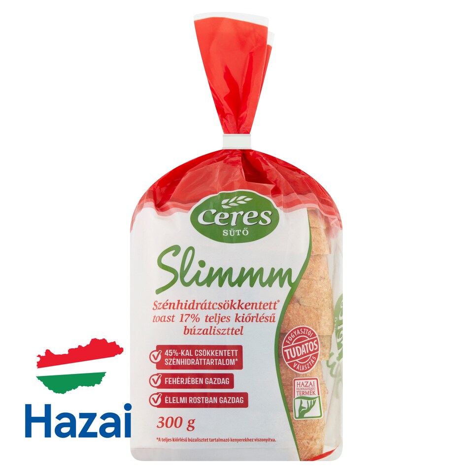 Ceres Slimmm szénhidrátcsökkentett toast teljes kiőrlésű búzaliszttel 300 g  1. kép