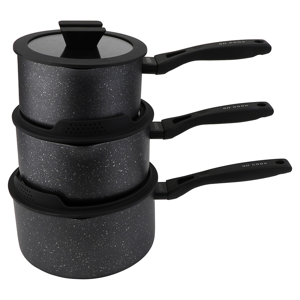 image 1 of Go Cook Heat Control Pan Set 16cm, 18cm & 20cm