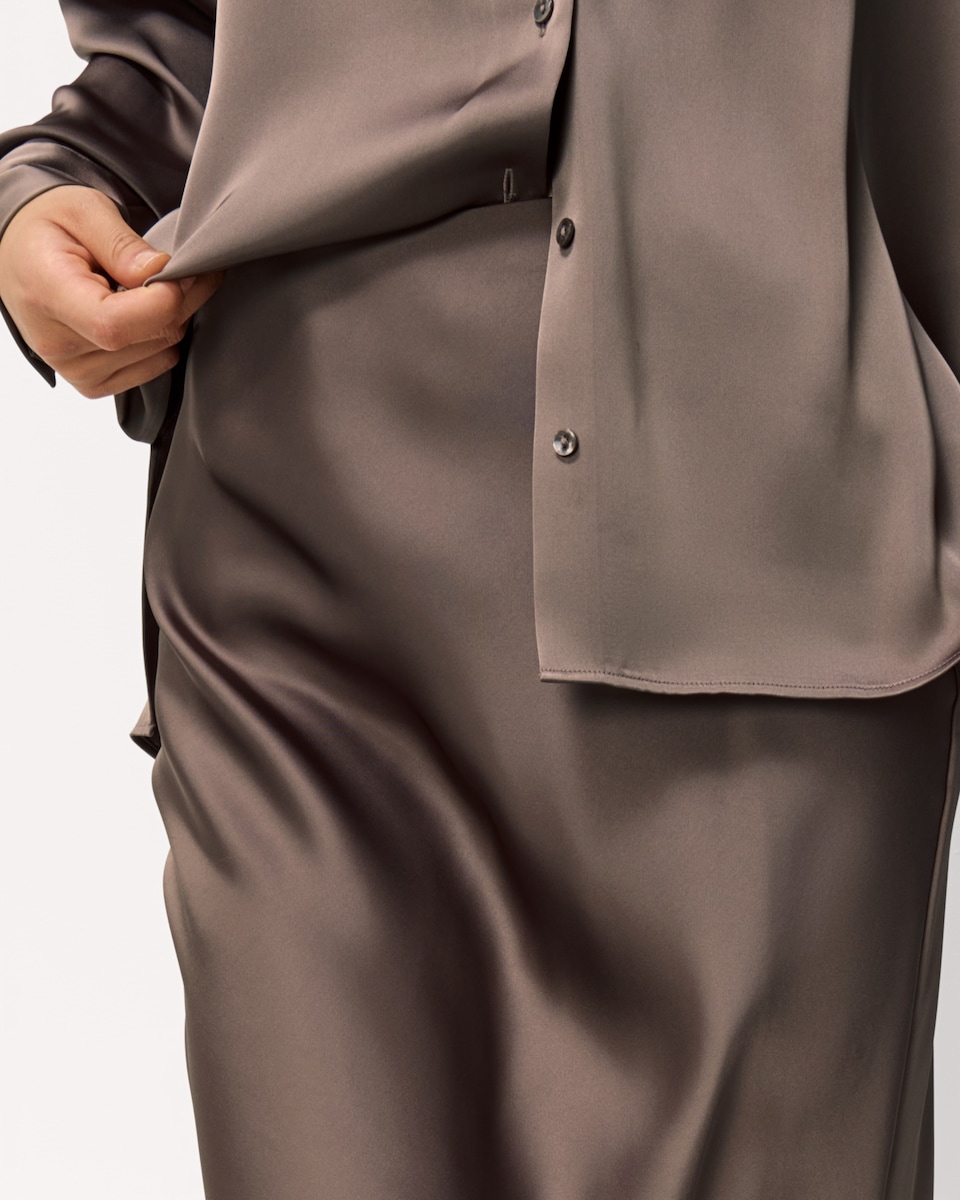 image 1 of F&F Satin Midi Slip Skirt in Mink