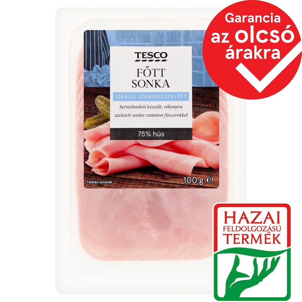 Tesco szeletelt, formázott, hőkezelt sertéscomb sonka 100 g