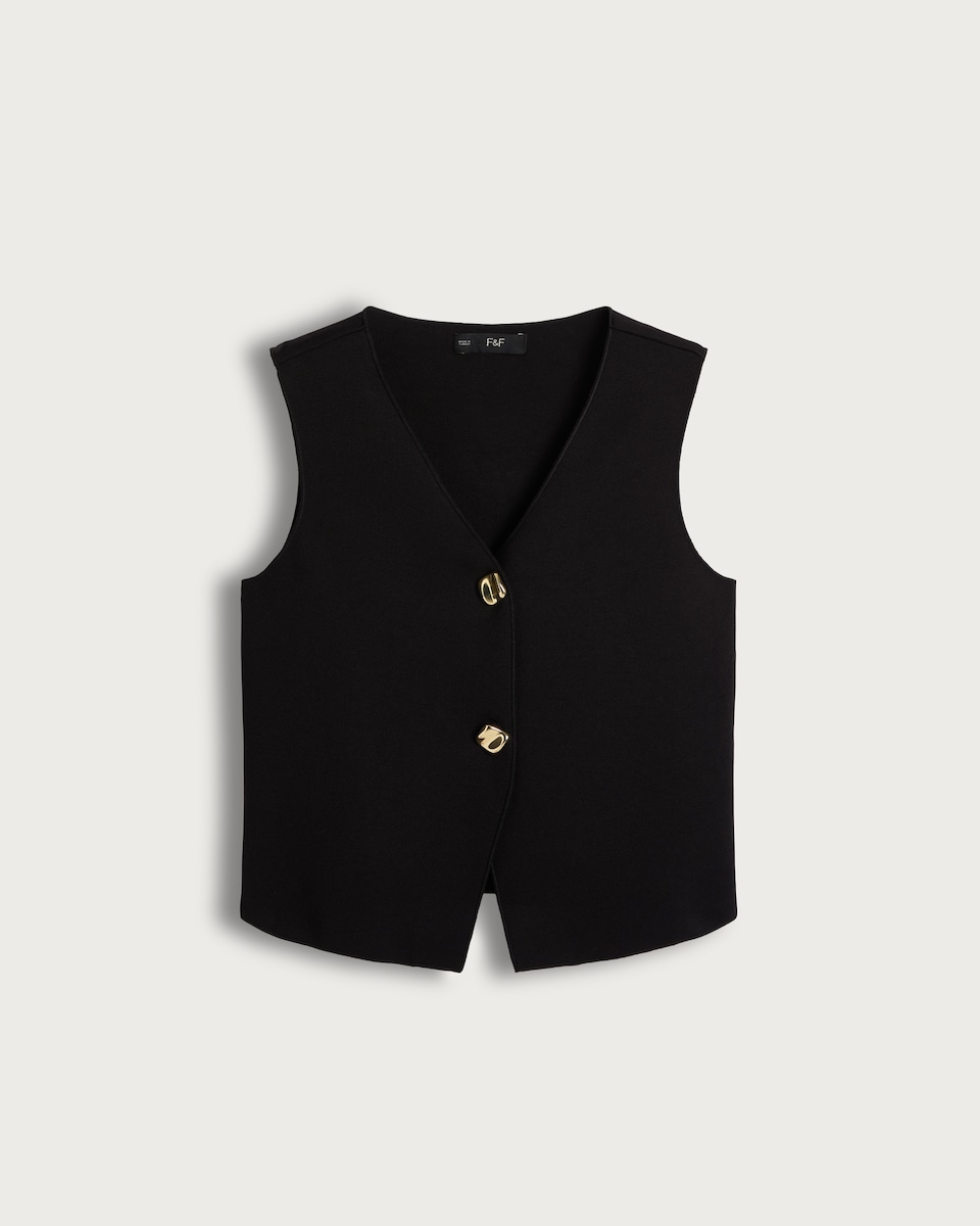 image 1 of F&F Sleeveless Two Button Waistcoat in Black