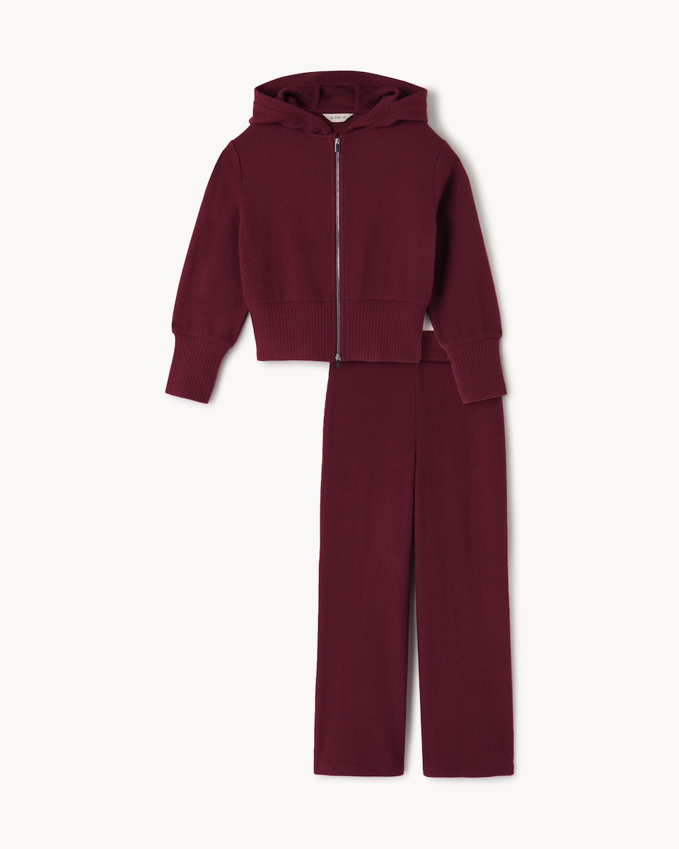 image 1 of F&F Girls Textured Hoodie and Wide Leg Trousers Set in Burgundy