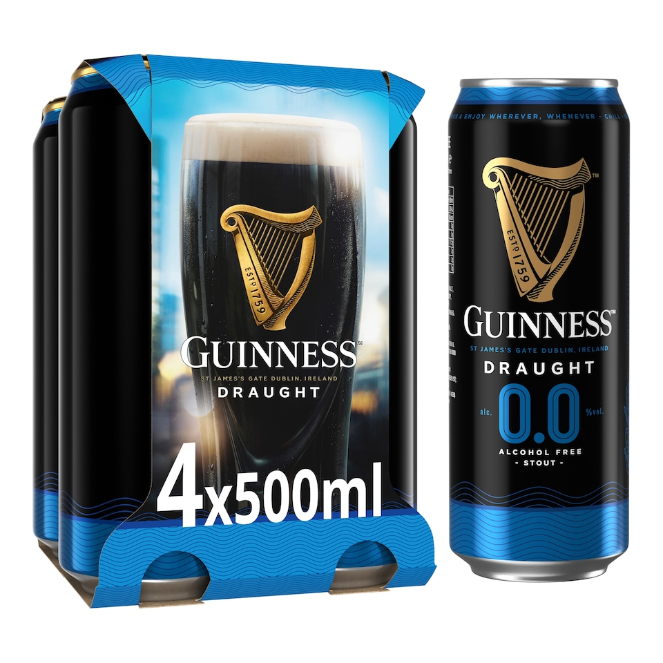 Guinness Draught 0.0% Stout Beer Can 0% Vol 4x500ml