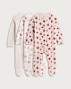 image 1 of F&F Baby 3-Pack Pure Cotton Printed Long Sleeved Sleepsuits in Pink