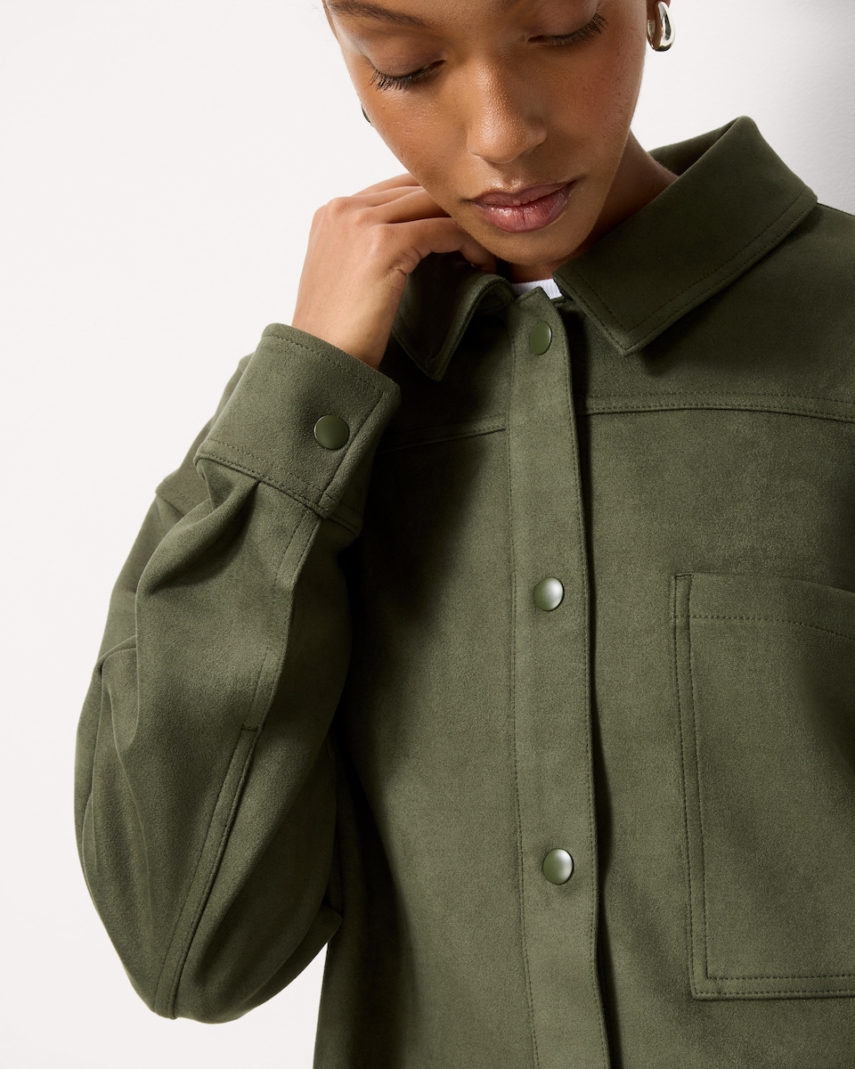 image 1 of F&F Faux Suede Co-ord Jacket in Khaki