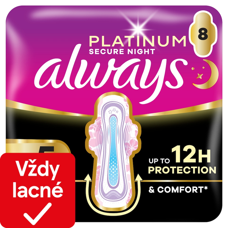 obrázok 1 z Always Platinum Hygienické Vložky Secure Night Extra (Veľkosť 5) 8 Vložiek