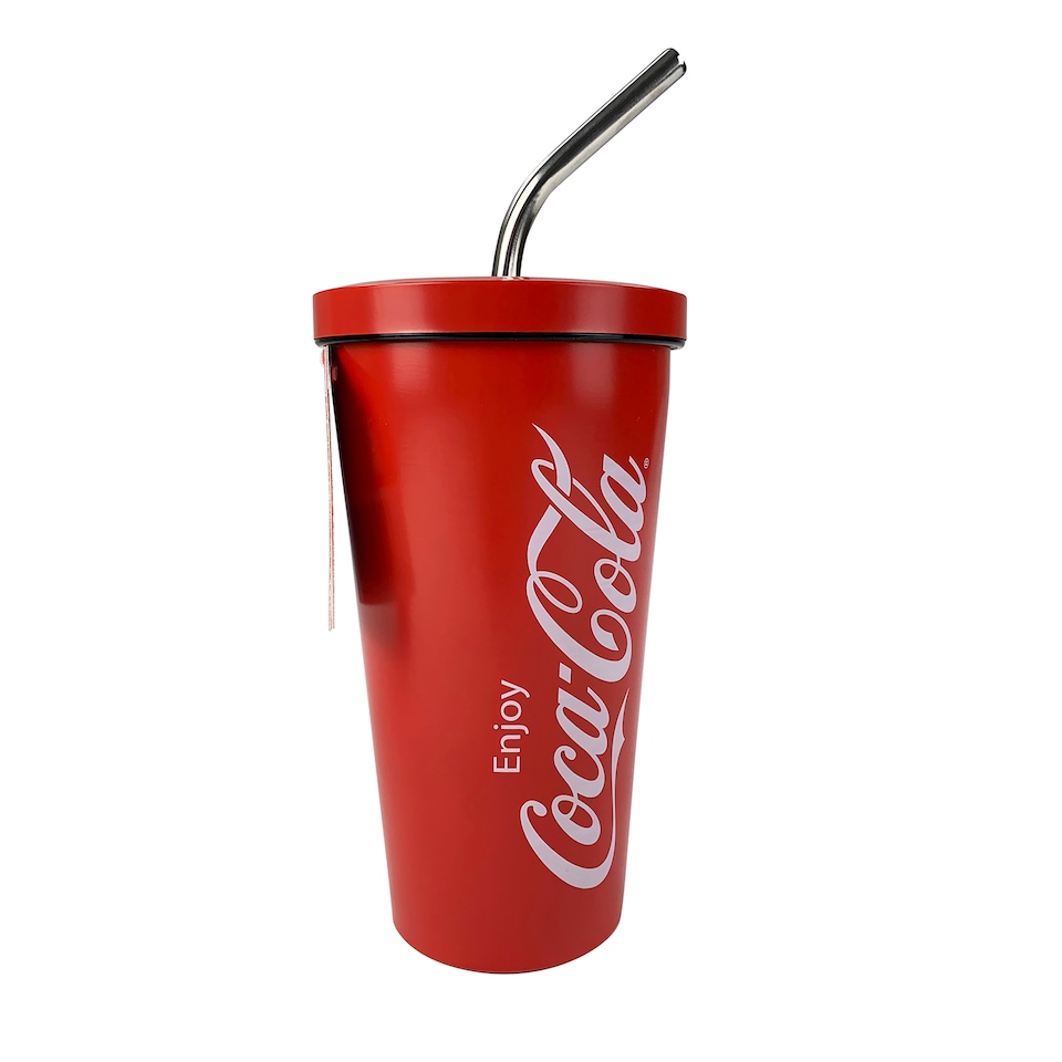 image 1 of COCA-COLA STAINLESS STEEL TRAVEL MUG WITH STRAW