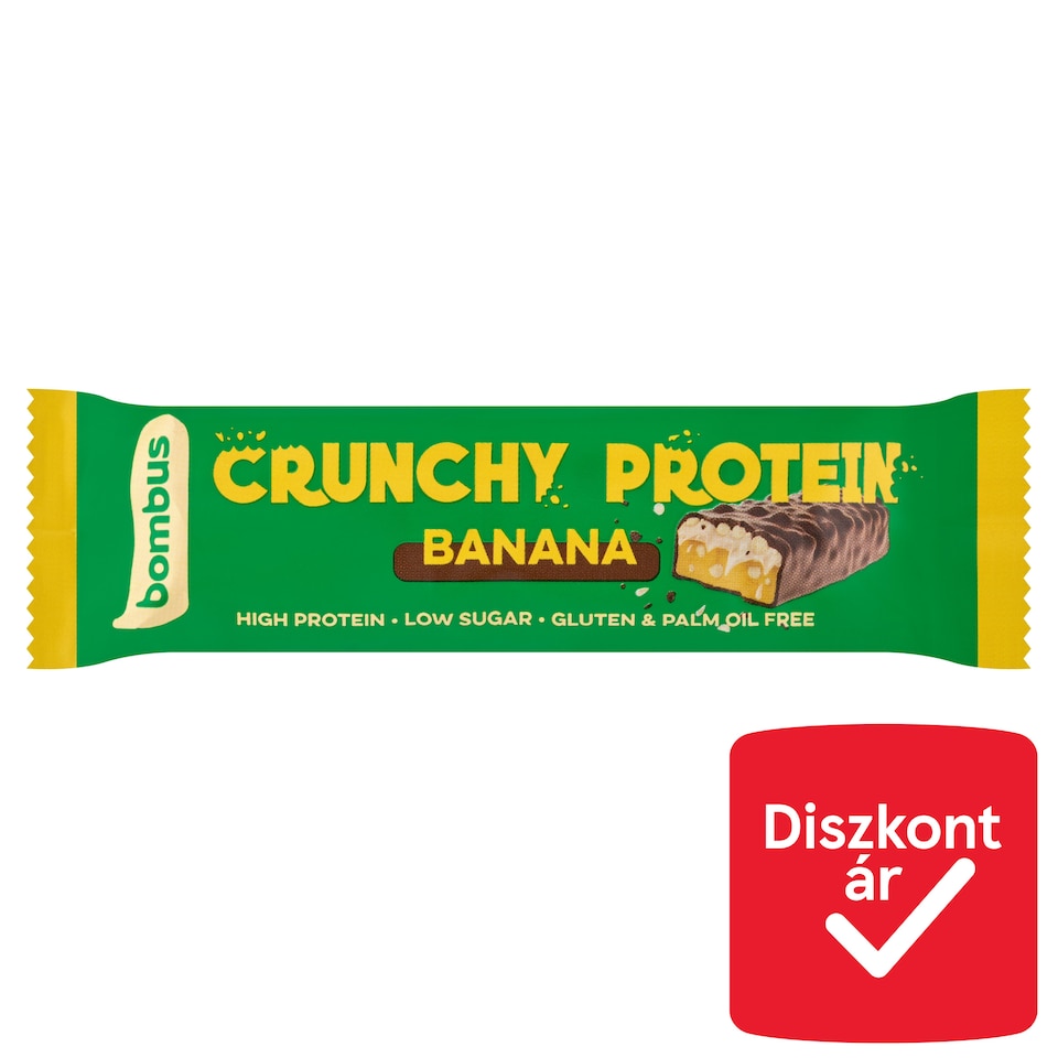 Bombus Crunchy Protein proteinszelet tejcsokoládéval, ropogóssal, banán ízzel és édesítőszerrel 50 g  1. kép
