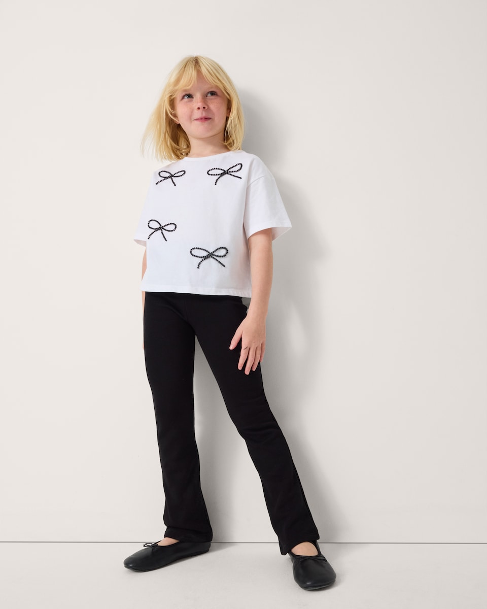 image 1 of F&F Girls Fleece Lined Flared Leggings in Black