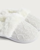 image 3 of F&F Cable Knit Faux Fur Lined Slippers in Grey