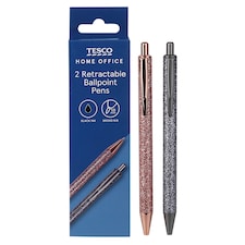 Tesco Glitter Retract. Ball Pen - Rg&Gm 2 Pack