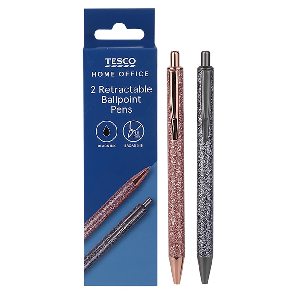 Tesco Glitter Retract. Ball Pen - Rg&Gm 2 Pack