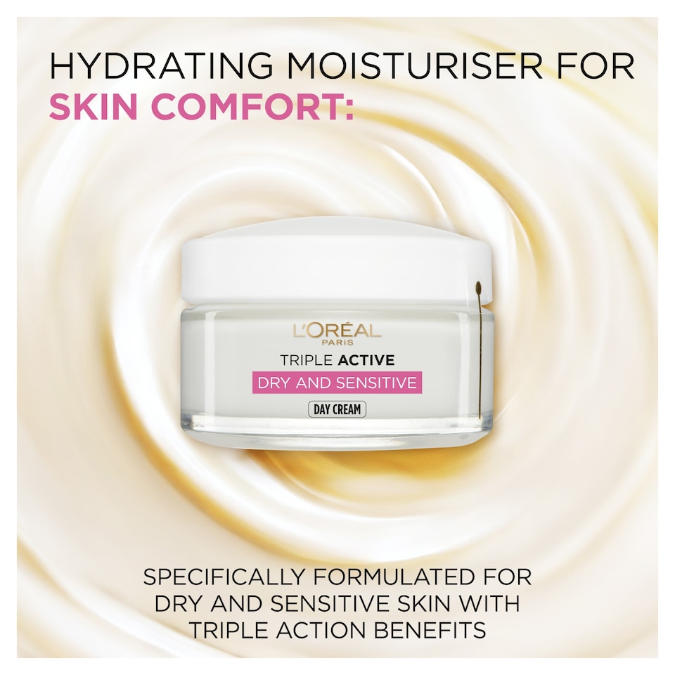 image 1 of L'Oreal Paris Triple Active Day Moisturiser Dry and Sensitive Skin 50ml