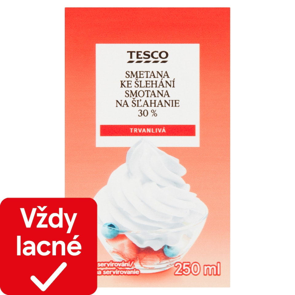 Tesco Trvanlivá smotana na šľahanie 30 % 250 ml