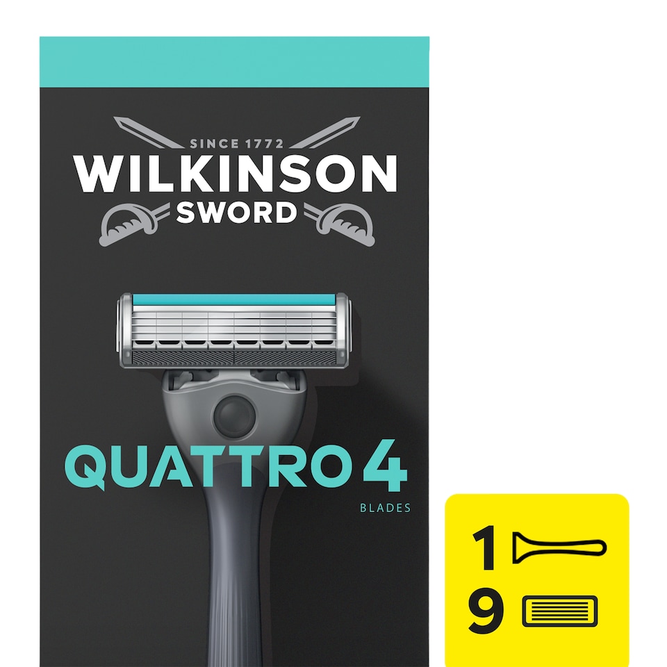 Wilkinson Sword Quattro Men’s 1 Razor + 9 Blade Refills pack