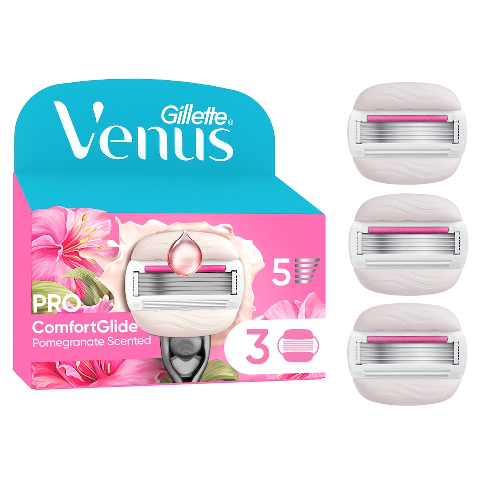 image 1 of Gillette Venus Pro Comfort Glide Tropical Pomegranate scented Blades 3 Pack