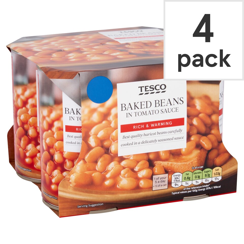 Tesco Baked Beans In Tomato Sauce 4X420g Tesco Groceries