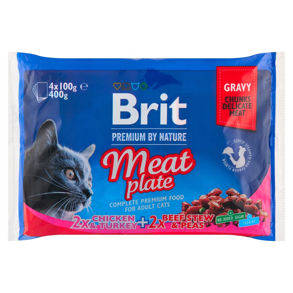 Obrázek 1 pro produkt Brit Premium by Nature Meat Plate kompletní prémiové mokré krmivo pro dospělé kočky 4 x 100g (400g)