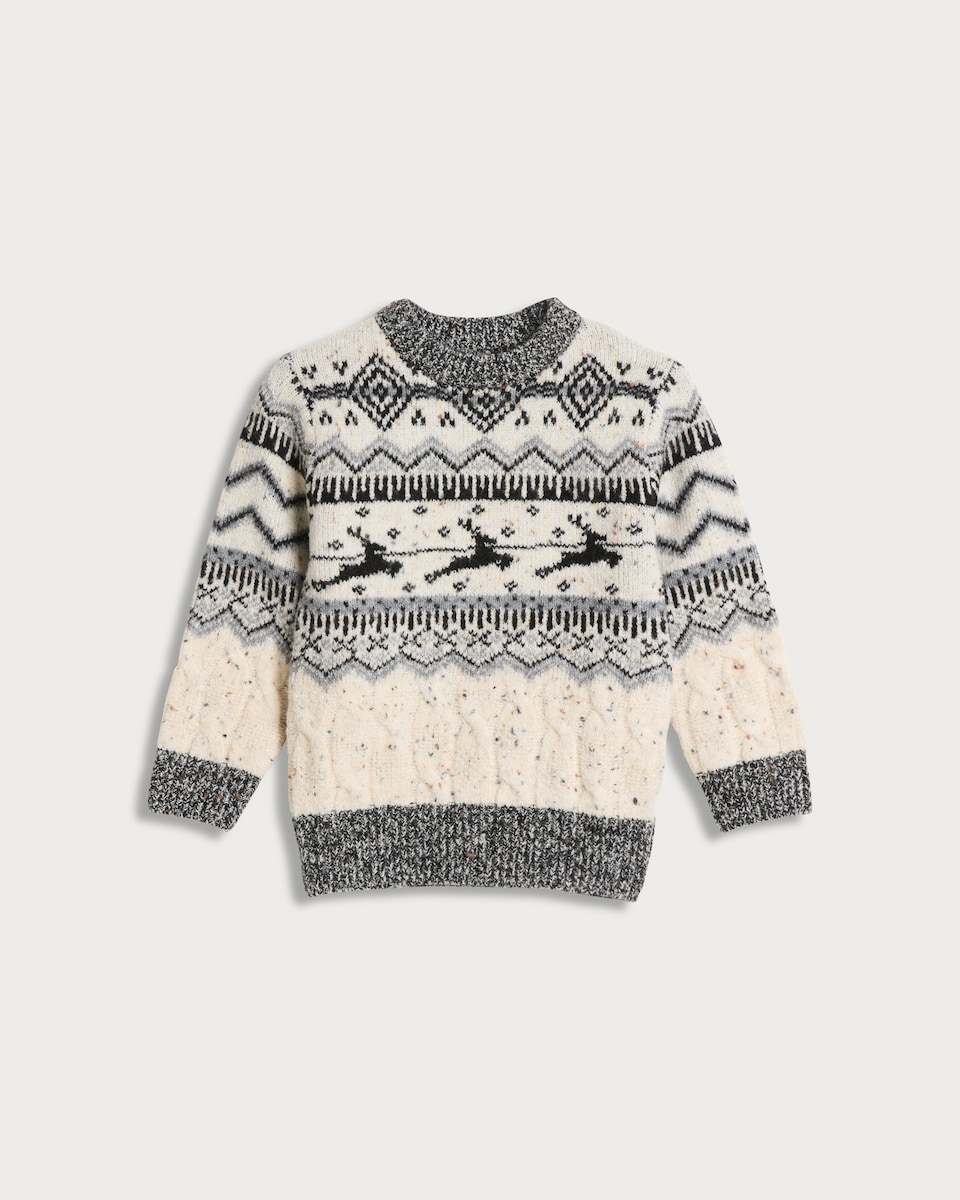 image 1 of F&F Boys Reindeer Fair Isle Print Jumper in Grey