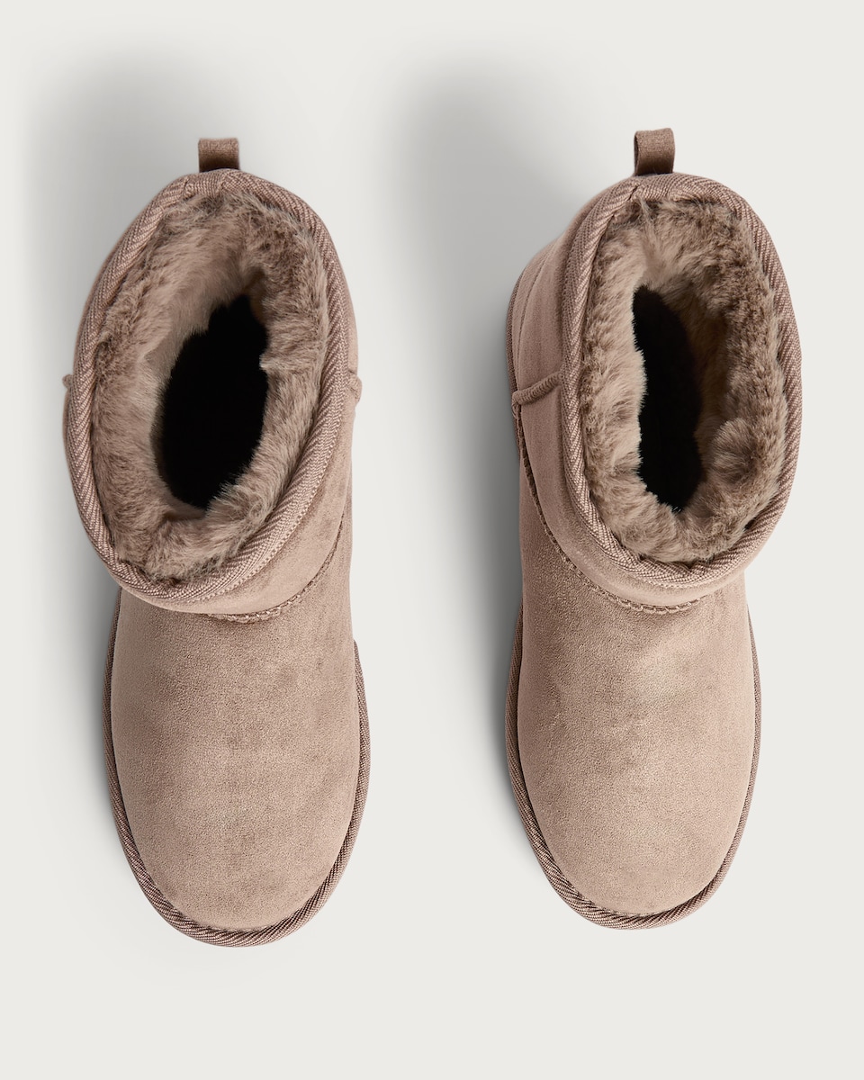 image 1 of F&F Faux Suede Fur Lined Water Repellent Boot Slippers in Mink
